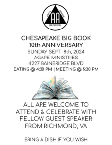 Chesapeake Big Book 10th Anniversary Eating Meeting