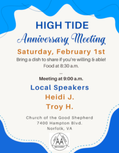 High Tide Anniversary Meeting Feb 1