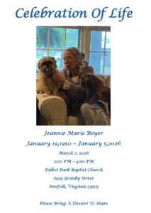 Celebration of Life - Jeannie @ Talbot Park Baptist Church | Norfolk | Virginia | United States